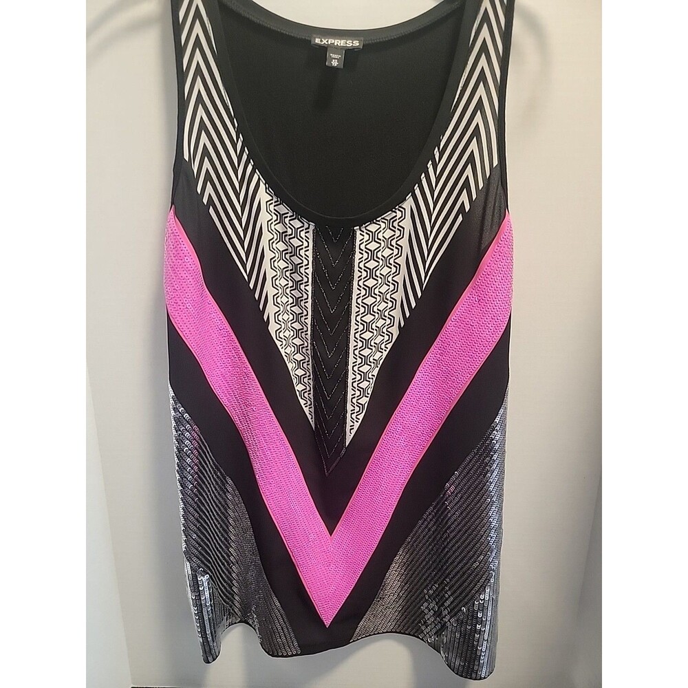 Y2K Express Women Sequin All Over Scoop Neck Tank Top Hot Pink XS